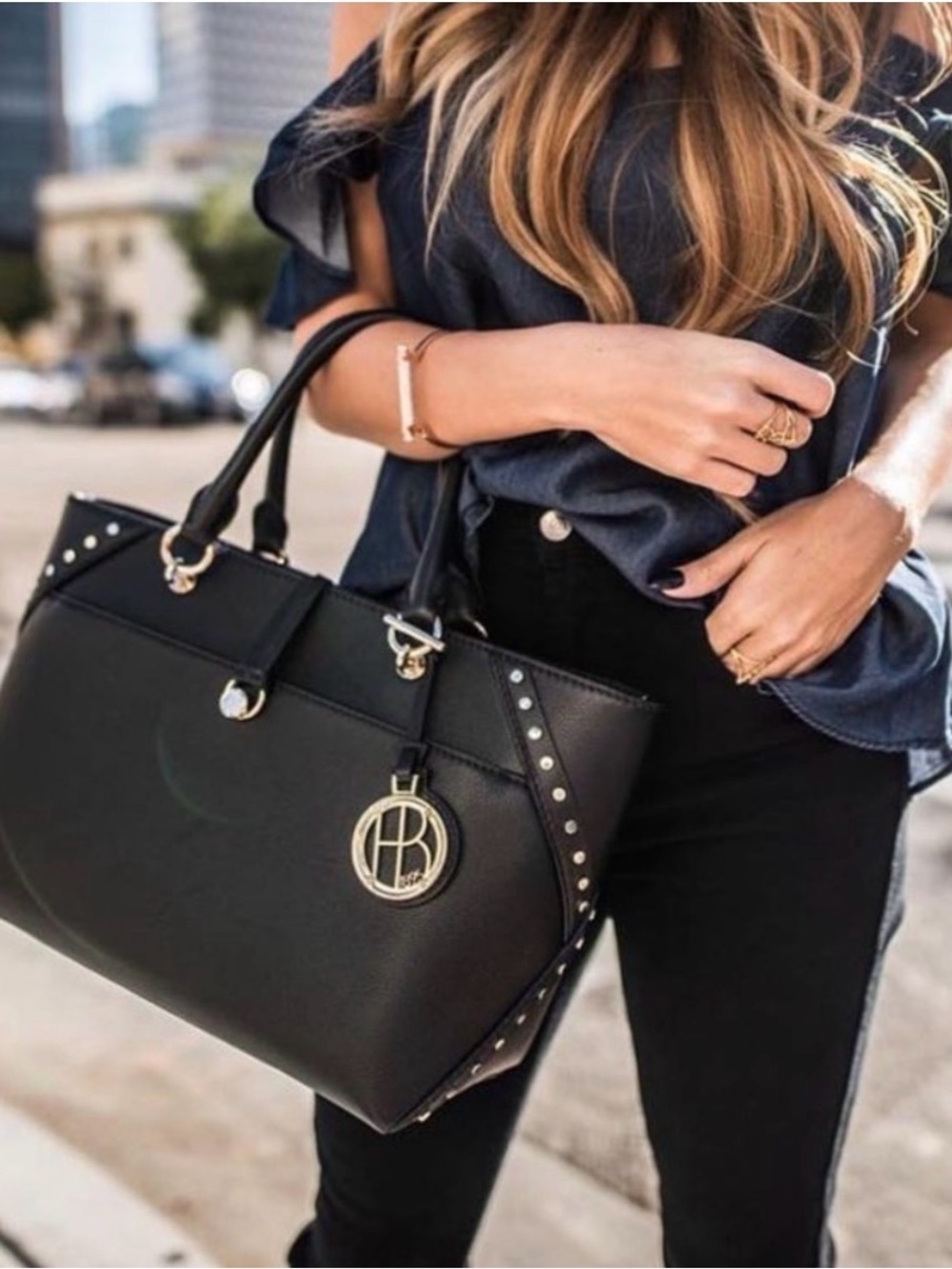 Henri Bendel Atrium Studded Satchel - Top Handle/Crossbody ✨